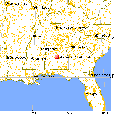 Autauga County, AL map from a distance