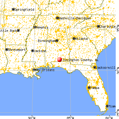 Covington County, AL map from a distance