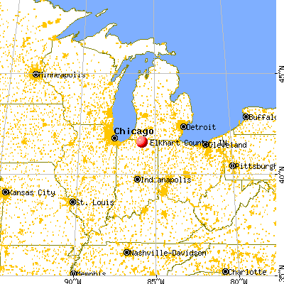 Elkhart County, IN map from a distance