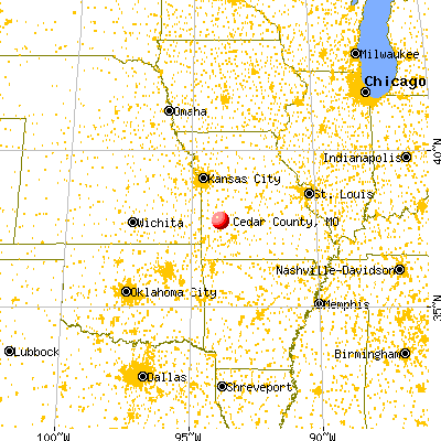 Cedar County, MO map from a distance