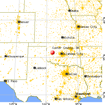 Custer County, OK map from a distance