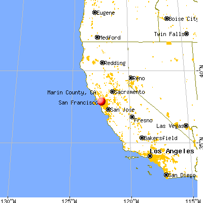 Marin County, CA map from a distance