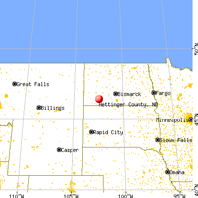 Hettinger County, ND map from a distance