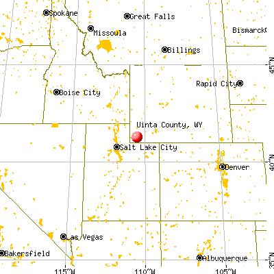 Uinta County, WY map from a distance