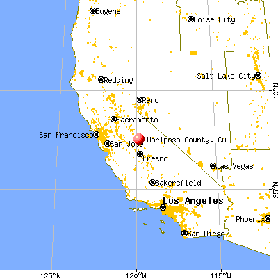 Mariposa County, CA map from a distance