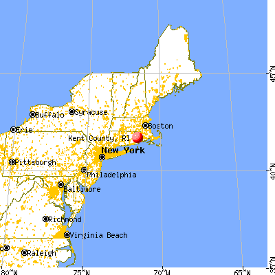 Kent County, RI map from a distance