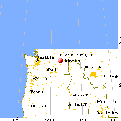 Lincoln County, WA map from a distance