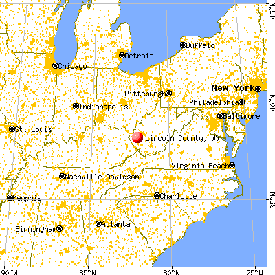 Lincoln County, WV map from a distance