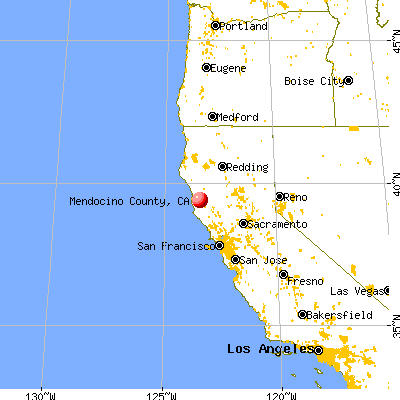 Mendocino County, CA map from a distance