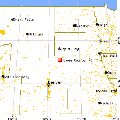 Dawes County, NE map from a distance