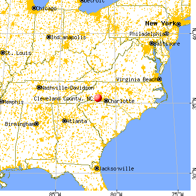 Cleveland County, NC map from a distance