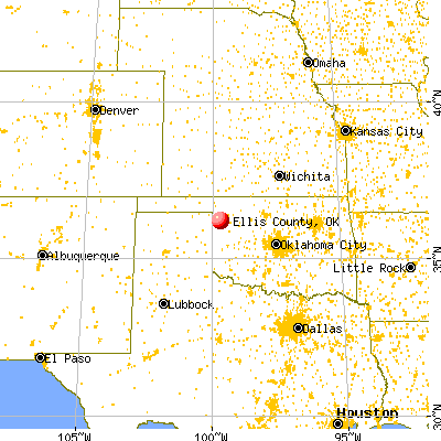 Ellis County, OK map from a distance