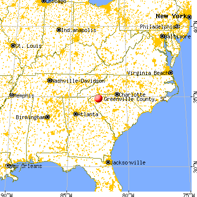 Greenville County, SC map from a distance