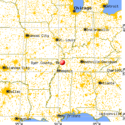 Dyer County, TN map from a distance