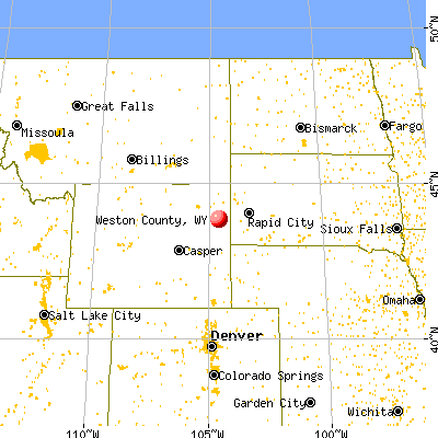 Weston County, WY map from a distance