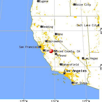 Merced County, CA map from a distance
