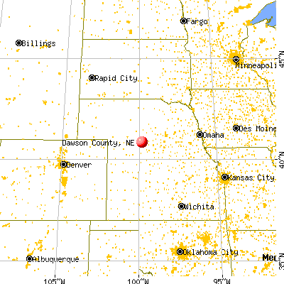 Dawson County, NE map from a distance