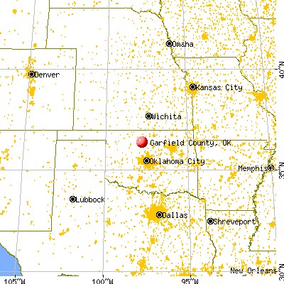 Garfield County, OK map from a distance
