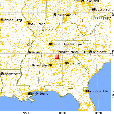 DeKalb County, AL map from a distance