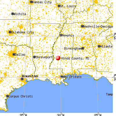 Hinds County, MS map from a distance