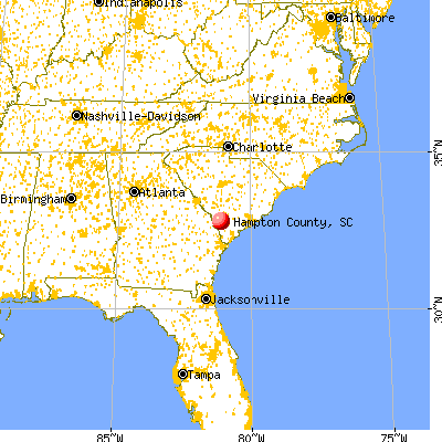 Hampton County, SC map from a distance
