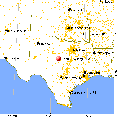 Brown County, TX map from a distance