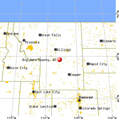 Big Horn County, WY map from a distance