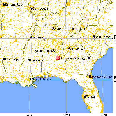 Elmore County, AL map from a distance