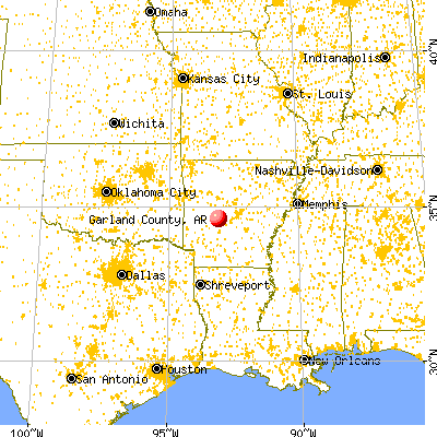 Garland County, AR map from a distance