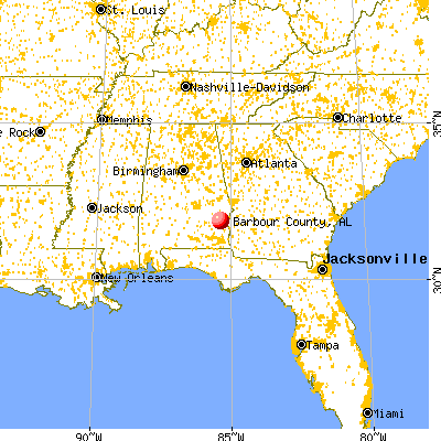 Barbour County, AL map from a distance