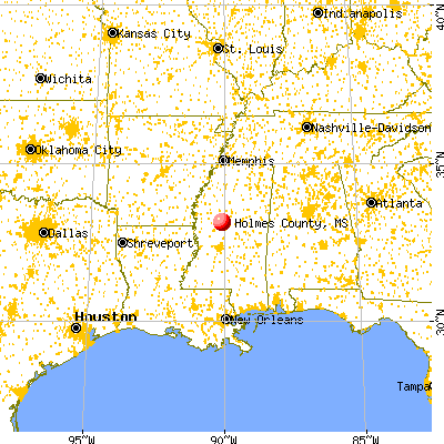 Holmes County, MS map from a distance
