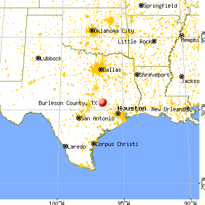 Burleson County, TX map from a distance