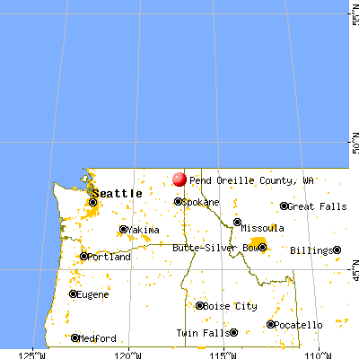 Pend Oreille County, WA map from a distance