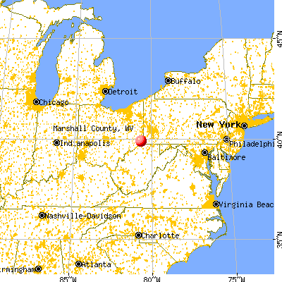 Marshall County, WV map from a distance