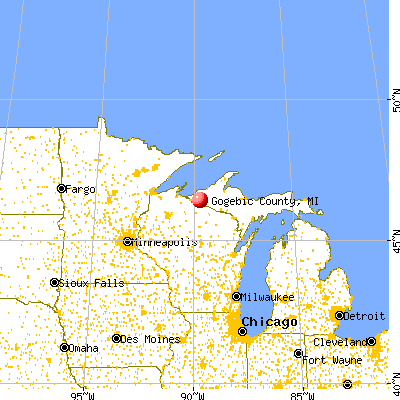 Gogebic County, MI map from a distance