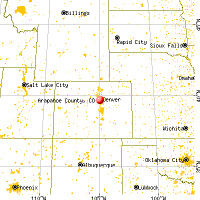 Arapahoe County, CO map from a distance
