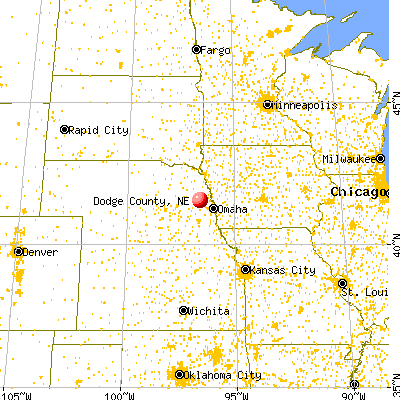 Dodge County, NE map from a distance