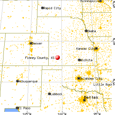 Finney County, KS map from a distance