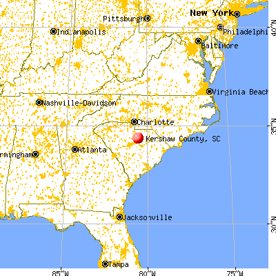 Kershaw County, SC map from a distance