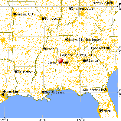 Fayette County, AL map from a distance