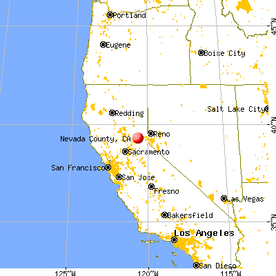Nevada County, CA map from a distance