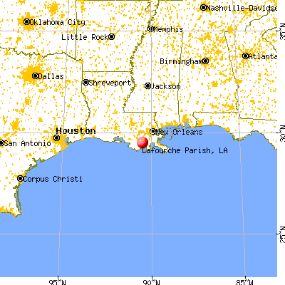 Lafourche Parish, LA map from a distance