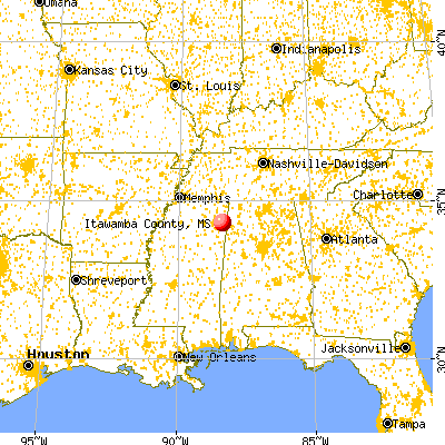 Itawamba County, MS map from a distance