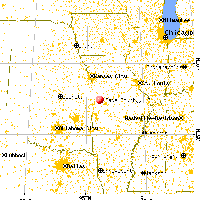 Dade County, MO map from a distance