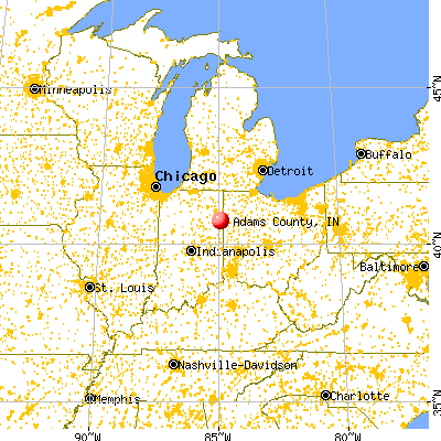 Adams County, IN map from a distance