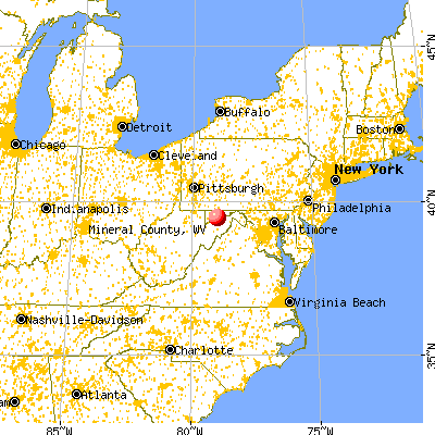 Mineral County, WV map from a distance