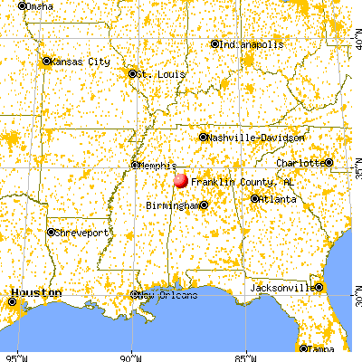 Franklin County, AL map from a distance