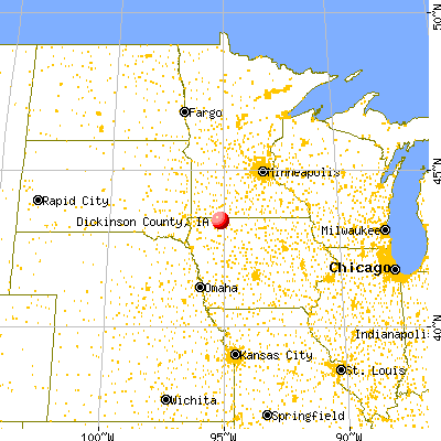 Dickinson County, IA map from a distance