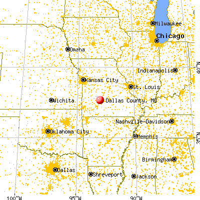 Dallas County, MO map from a distance
