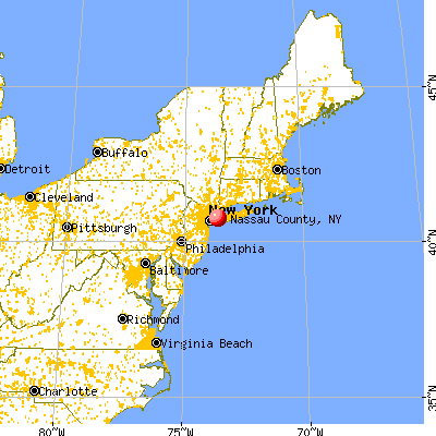 Nassau County, NY map from a distance